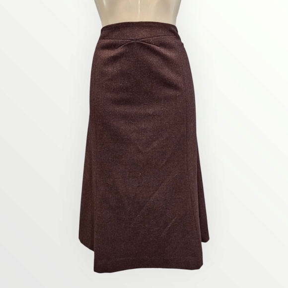 TSE Women Wool Brown A-Line Midi Flare Skirt 12 - Picture 1 of 6